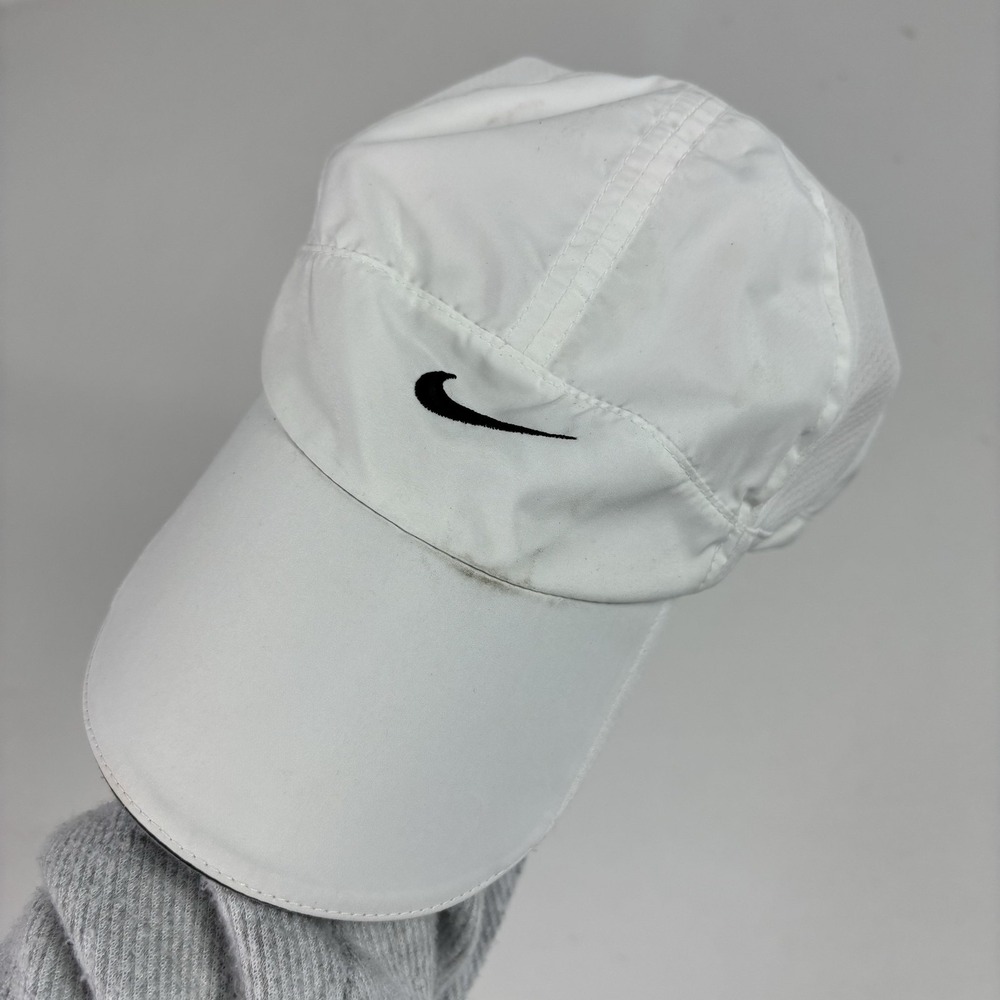 Vintage Nike 7 Panel Hat Dri Fit Strap Back White Tailwind Featherlight Running